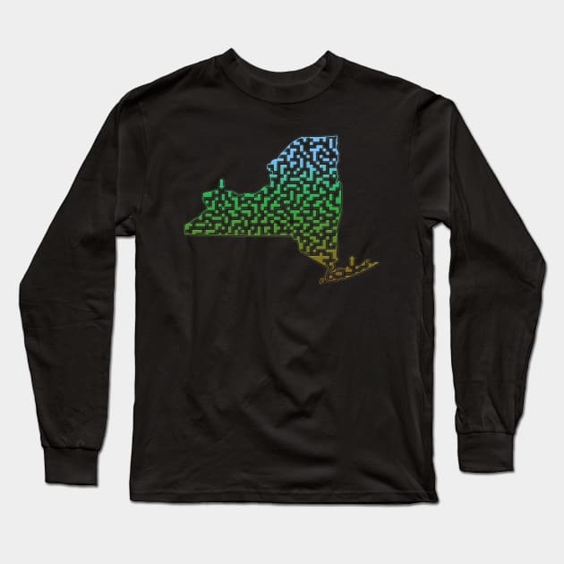 New York State Outline Maze & Labyrinth Long Sleeve T-Shirt by gorff